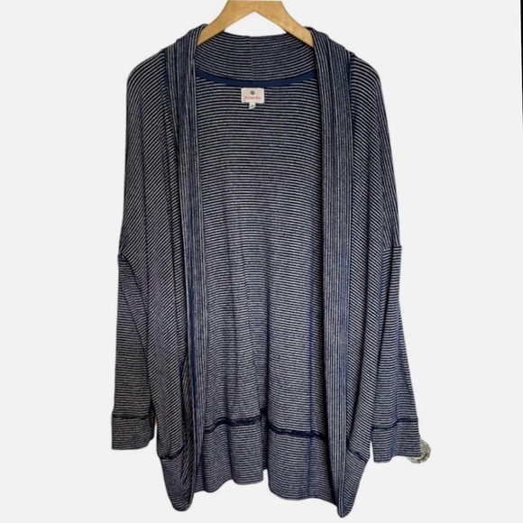 SUNDRY Brushed Fleece Cocoon Open Cardigan Blue Stripe Women’s Size 3 - Picture 2 of 10